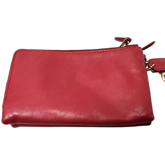 Coach F64581 Classic Red Leather Double Corner Zip Wallet Wristlet Gold - Picture 6 of 11